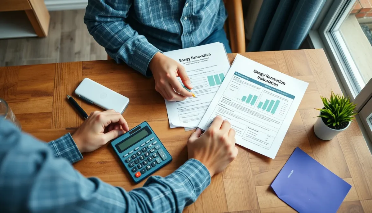 Propriétaire examinant des documents d'aides pour la rénovation énergétique
