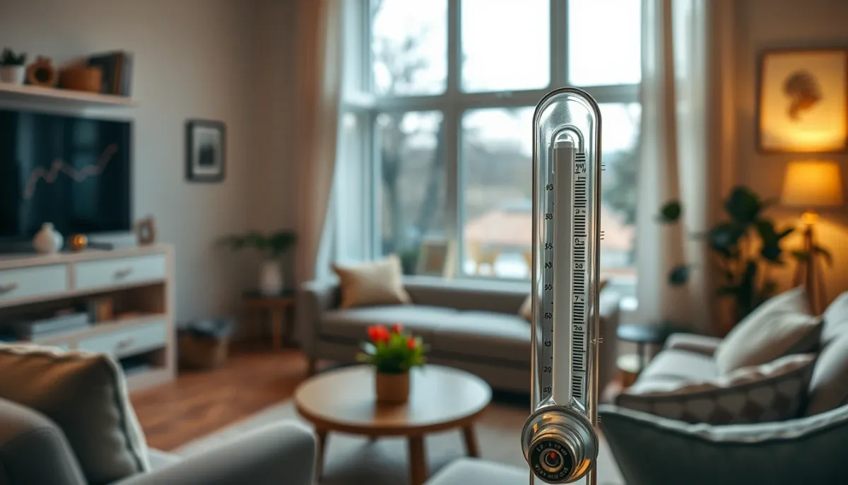 Salon confortable avec un thermomètre indiquant une température agréable