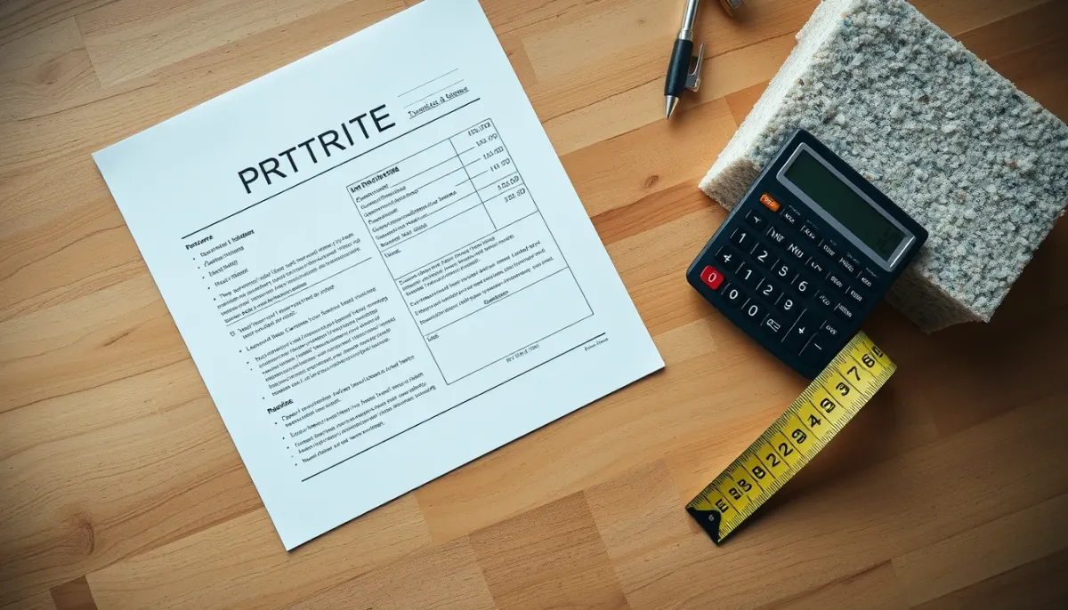 Devis détaillé et échantillon d'isolant minéral posés sur une table pour comparer les prix