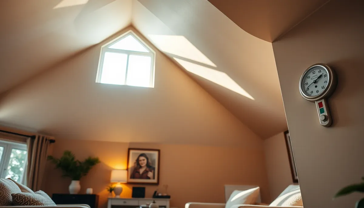 Salon confortable sous comble avec une température agréable