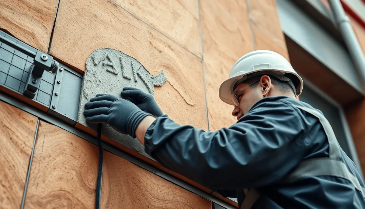 Pose de panneaux isolants sur une façade dans le cadre d'une ITE