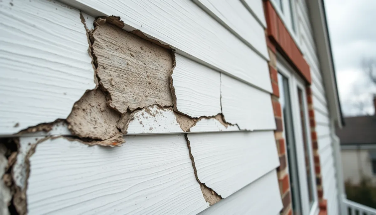 Façade dégradée avec fissures et humidité, illustrant un cas où l'ITE n'est pas adaptée