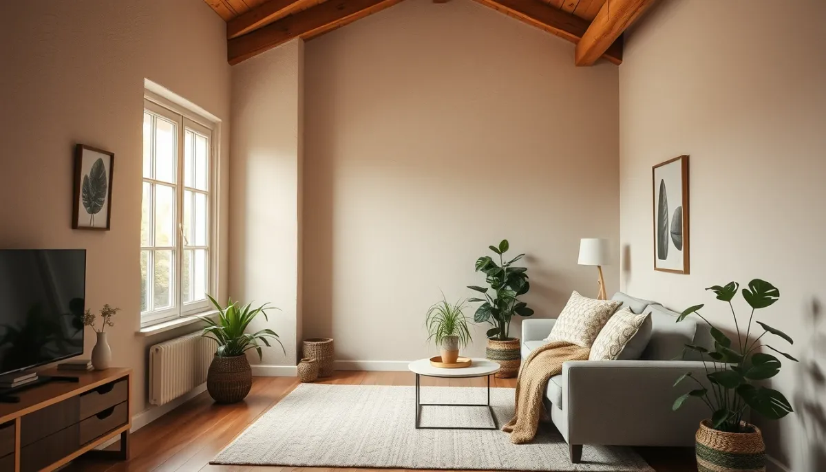 Intérieur confortable d'une maison bien isolée avec une ITE Knauf, lumière naturelle et ambiance chaleureuse