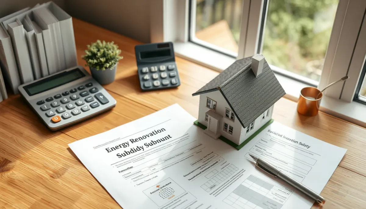 Documents administratifs et calculatrice pour estimer les aides à la rénovation énergétique