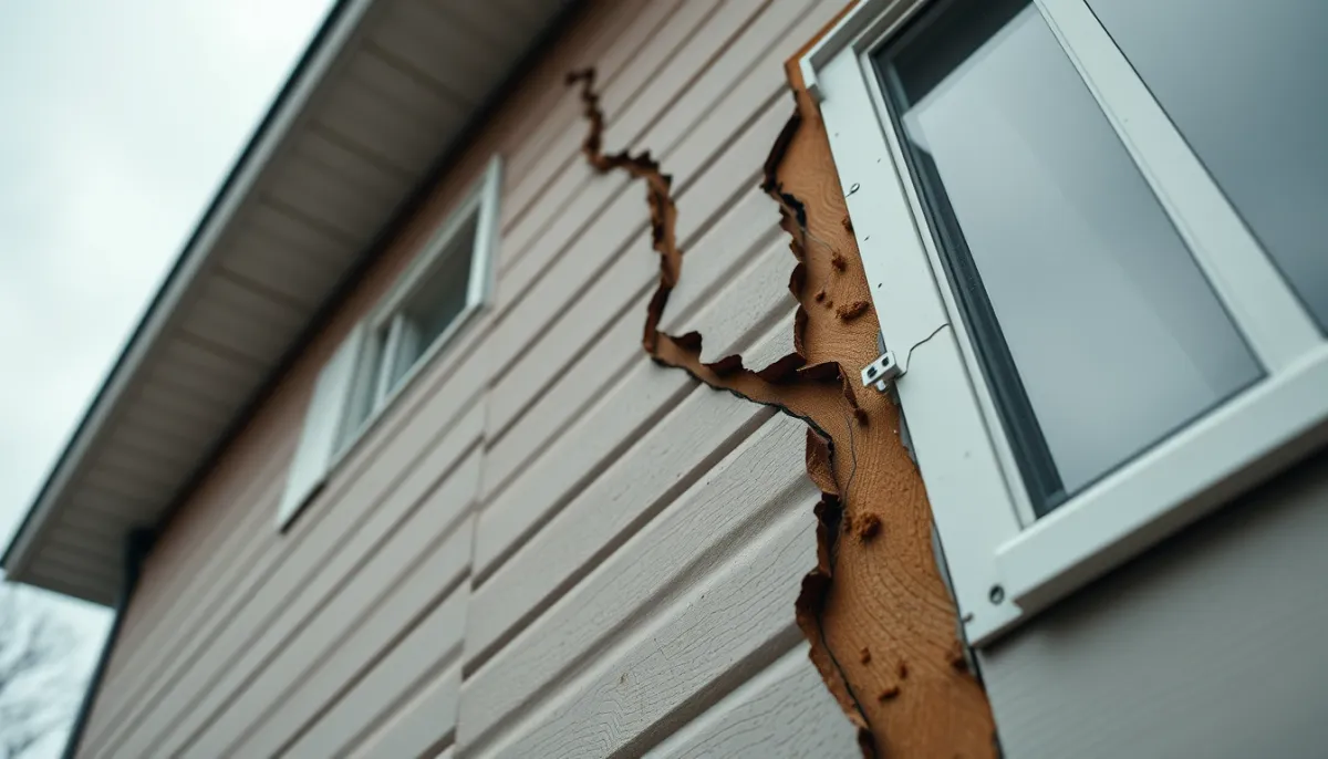 Façade avec décollement et fissures dus à un chevillage insuffisant