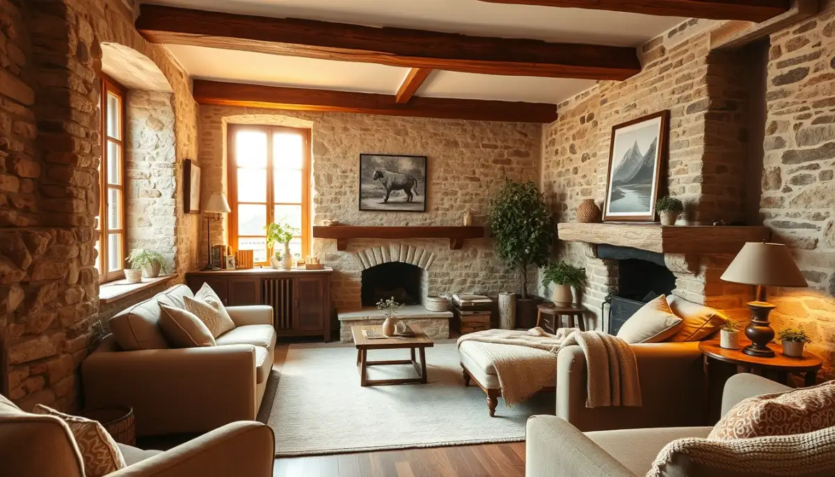 Intérieur confortable d'une maison en pierre après isolation extérieure