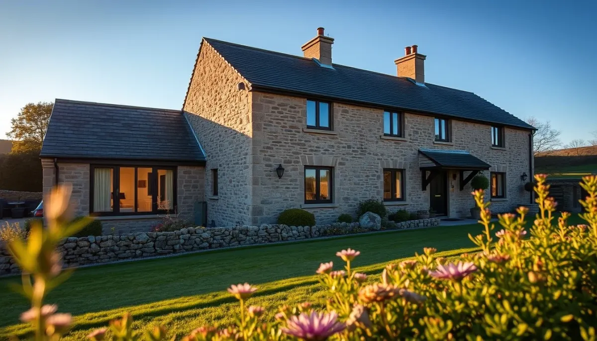 Maison en pierre rénovée avec isolation extérieure perspirante et enduit naturel