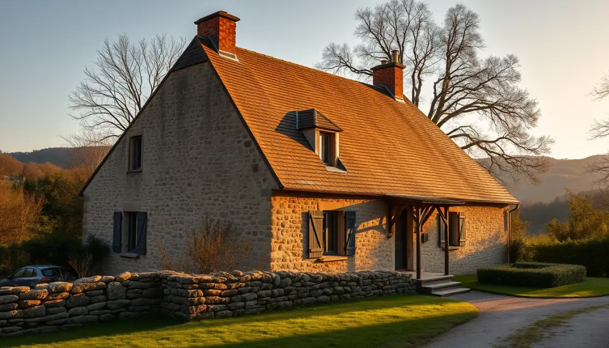 Maison corrézienne avec toiture en pente adaptée à une isolation sarking