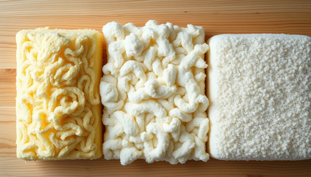 Comparaison de trois types d'isolants : laine de verre, laine de roche et ouate de cellulose