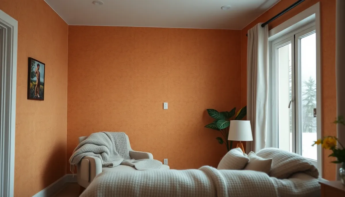 Salon confortable avec mur isolé en laine de verre et finition placo