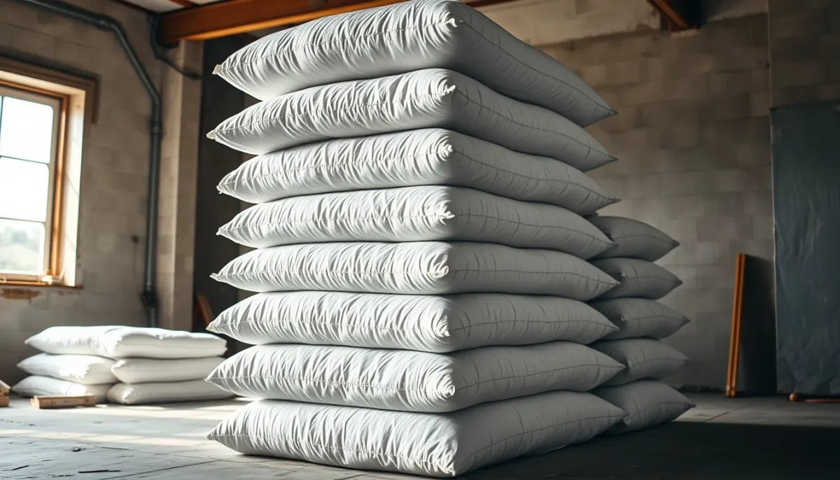 Sacs de ouate de cellulose empilés sur une palette